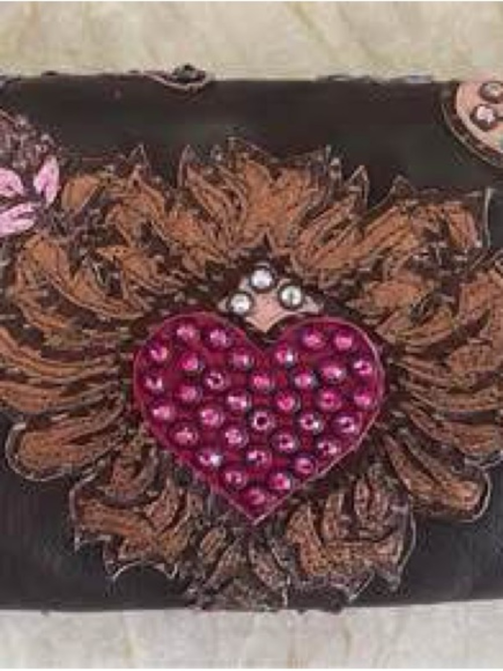 Kippys Black Phone Case with Jeweled Pink Heart and Brown Floral